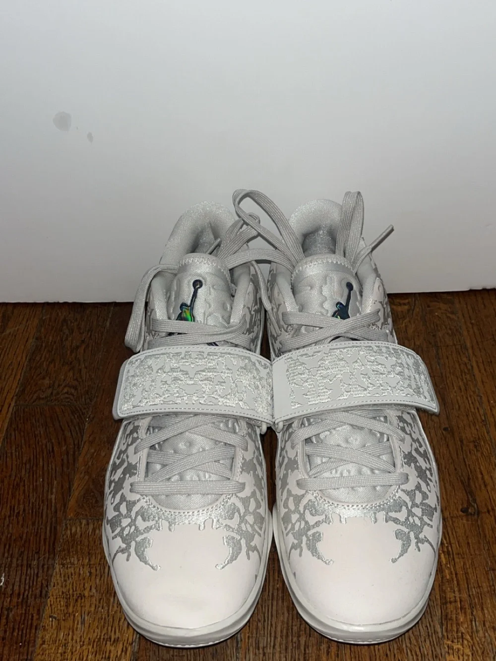 Jordan Kids White and Light Gray High-Top Sneakers with Strap